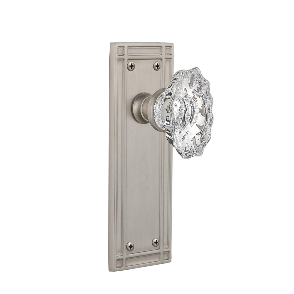 Nostalgic Warehouse MISCHA Full Passage Set Without Keyhole Mission Plate with Chateau Knob in Satin Nickel